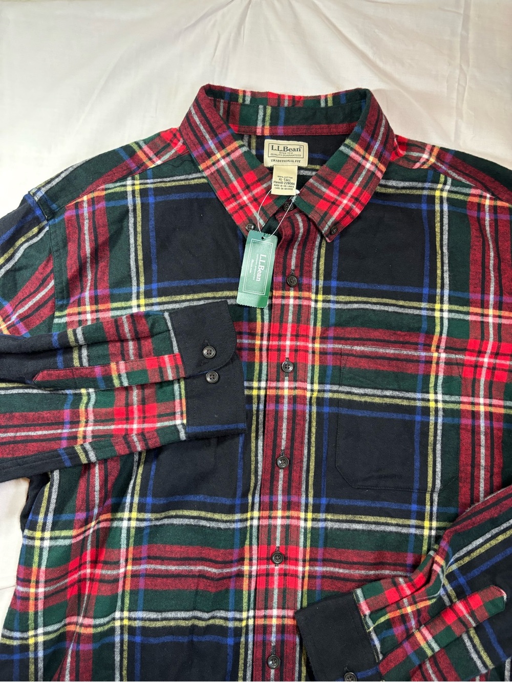 L.L. Bean Navy, Red & Green Plaid Button-Down Shirt flannel xl tall
